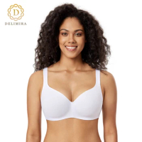 DELIMIRA Balconette Bra For Women Plus Size Contour Seamless Full Coverage Lightly Padded Underwire Support T-Shirt Bras D DD E