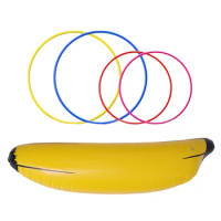 5pcs Thicken PVC Banana Ring Toss Banana Inflatable Fruits Banana Funny Inflatable Banana (1pc Banana, 4pcs Rings)