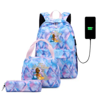 3pcs Disney Lady and the Tramp Backpack Unisex College School Bag USB Charging Bookbag Mochila Teenager Boy Girl Travel Backpack