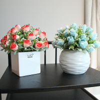 仿真玫瑰花情人玫會議桌裝飾花客廳餐桌絹花精致桌面花藝陶瓷盆栽