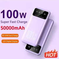 50000mAh 100W Super Fast Charging Power Bank Portable Charger Battery Pack Powerbank for iPhone Huawei Samsung New