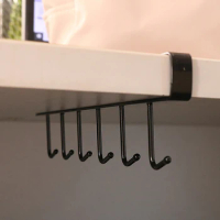 Punch-free Double-row Hooks Kitchen Cupboard Under Shelf Mug Cup Hanger Hook Iron Hanging Rack Holder Kitchen Cabinet Organizer
