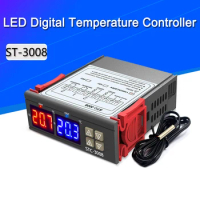 Dual Digital Temperature Controller Two Relay Output Thermostat Thermoregulator 10A Heating Cooling STC-3008 12V 24V 220V