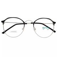 Oppaglasses Frame Kacamata Korea Pria Wanita OPPA OP15 BLSV Hitam Silver Bulat - Lensa Normal