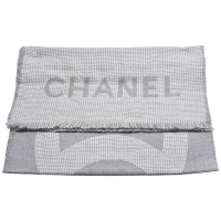 CHANEL 經典雙C LOGO千鳥格雙面喀什米爾羊毛圍巾(灰色)