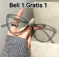Beli 1 Gratis 1 Kacamata Cat Eye Wanita Lensa Anti Radiasi Eyewear Sunglasses Abu Hitam doff