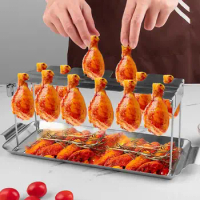 Stainless Steel Chicken Leg Holder Stainless Steel Chicken Leg Grill Rack with Drip Pan for Wings Legs Bbq Kitchen for Indoor