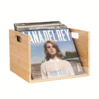 walowalo Vinyl Record Storage Record Holder with Handle Album Storage for Vinyl Records Bamboo &amp; Acrylic Record Crate Desktop