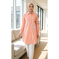 Metrosoul Clothing Kemeja Tunik Cherry Bunga Bordir Timbul Katun Lengan Panjang L peach