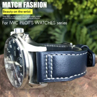 21mm 20mm Cowhide Leather Watchband Fit for IWC Pilot's Watches Portugieser Bracelets Blue Watch Strap Accessories Men Free tool