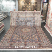 YILONG 10'x14' Blue palace style oriental Kashmir silk carpet Persian handmade carpet