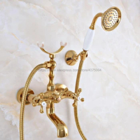 Bathtub Faucets Polished Gold Wall Mounted Bathroom Bath Shower Faucets Bathtub Faucet With Hand Shower Nna916