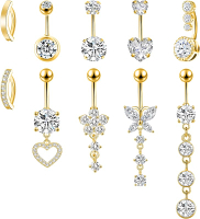 LEE&RO Gold Belly Button Ring Dangle Belly Piercing Hoop Belly Ring Surgical Steel Belly Button Ring