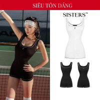 Bodysuit thể thao nữ chỉ nổi SISTERS vải thun gân ôm dáng màu trắng, đen cổ vuông Pickleball Rubies 
