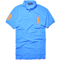 Ralph Lauren  經典3號大馬刺繡素面短袖寬版POLO衫-蔚藍