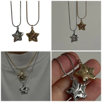 Trendy Y2K Star Necklace for Fashionable Women Fashion Star Pendant Necklace Simple Vintage Color Choker Chains