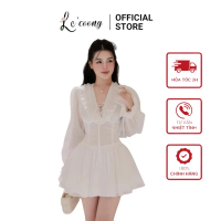 Váy Đẹp Dáng Ngắn Xòe Bồng  Phối Ren LECOONG V659 Đầm Tiểu Thư Sang Chảnh