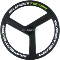 SUPERTEAM Front Carbon Wheels Fixed Gear Bike 56mm Depth 3 Spoke Wheel Carbon Track Bike Tri Spoke Wheels Clincher 3k Glossy