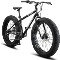 Mens and Women Fat Tire Mountain Bike, 26-Inch Bicycle Wheels, 4-Inch Wide Knobby Tires, Steel Frame, 7 Speed Drivetrain