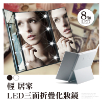 LED三面折疊化妝鏡-黑/白 可攜式便攜鏡 發光燈美容鏡 梳妝鏡子 立式桌鏡 三面鏡-輕居家4104
