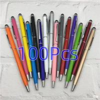 100 pens of Each Pack Mini Metal 2-in-1 Stylus Universal Ballpoint Pen Text Engraving Custom Logo Office School Advertising Pen