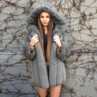 PERITANG Winter Jackets for Women 2024 Imitation Fox Fur Fur Coat Women New Outerwears Faux Fur Coat Hooded Fur Jacket