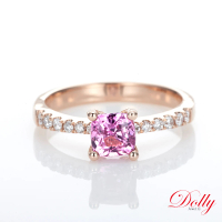 【DOLLY】1克拉 無燒斯里蘭卡艷粉藍寶石18K玫瑰金鑽石戒指(008)