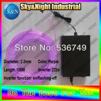 Parties decoration 100M Flexible Neon Light Glow EL Wire Rope With 220V inverter +Free Shipping
