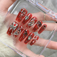 Rosa Nails Handmade 2024 New Fashion High Quality Press On Nails Acrylic Red y2k Nail Art Finger Tip