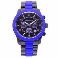 Michael Kors 馬卡龍美式風格計時加大版腕錶-藍黑-MK8756