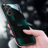เคสกระจกนิรภัยแบบบางเฉียบ, ลายลูกบาศก์ 3 มิติสีดำและสีเขียว, สำหรับ Realme 10, 10 4G, 9 Pro, 9 Pro 5