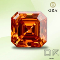 Moissanite Stone Orange Color Asscher Cut Gemstone Lab Grown Heat Diamond for DIY Jewelry Rings Earrings Making with GRA Report
