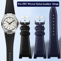 Woven Nylon Leather Bottom Watchband for IWC Engineer IW322703 IW372504 IW500501 IW378507 Iw323601 28*16mm Notched Watch Strap