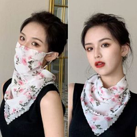 防曬面紗女夏季面罩臉罩全臉罩面部遮臉開車遮陽口罩脖子護頸騎行-【1件裝】白底康乃馨 均碼-款式6