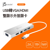 j5create USB轉VGA/HDMI雙顯示外接顯卡-JUD380