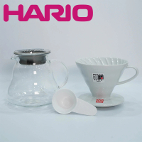 【HARIO】V60 有田燒陶瓷濾杯 白色 VDC-02W + XGT-60 雲朵玻璃壺600ml(日本製 V60 2-4人份)