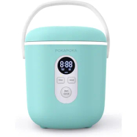 Small Rice Cooker with Portable Handle, 24-H Timer Delay, Non-stick Travel Rice Cooker for White Rice, Oatmeal, Soup, 1.2L, Aqua