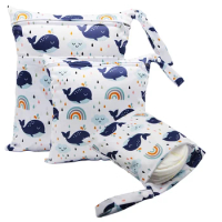 3PCS/set Baby Diaper Bag Cartoon Print Wet Dry Nappy Zipper Handbag Stroller Carry Pack Travel Outdoor Wet Diaper Storage Bags