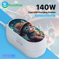 Eonline 3D 140W GaN PD Multiports Charging Adapters Wireless Fast Charging PD100W 30W for Laptops Phone Earphones