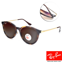 RayBan雷朋 圓框 偏光太陽眼鏡/琥珀 金 棕偏光鏡片#RB4334D 71083-55mm