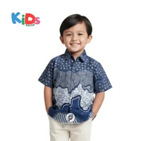 PRIPOEN BATIK Baju Batik Anak Laki Laki Umur 3-10 Tahun Atasan Hem Kemeja Lengan Pendek Anak Cowok M
