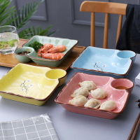 大號餃子盤帶醋碟多功能陶瓷壽司盤創意蝦盤分格家用早餐盤菜碟子
