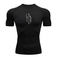 Print Compression Shirts for Men Summer Athletic Quick Dry Tshirt Tops Gym Workout Running Rash Guards Baselayer Undershirts