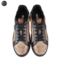 COACH專櫃款LOWLINE灰字LOGO塗層帆布飾皮革低筒運動鞋(二色)