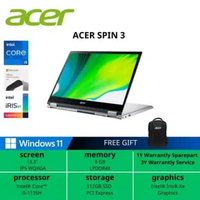 ACER SPIN 3 SP313 Intel Core I5 1135 SSD 512GB RAM 8GB WINDOWS 11 OHS-Garansi Resmi 100%