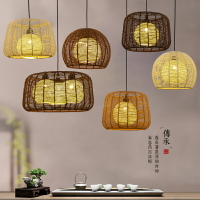 日系吊燈創意個性麻繩田園簡約臥室陽臺餐廳飯店日式圓形單頭燈具