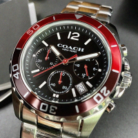 【COACH】COACH蔻馳男錶型號CH00062(黑色錶面紅黑色錶殼銀色精鋼錶帶款)