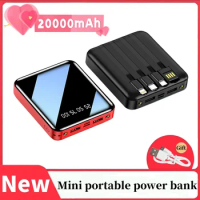 20000mAh Mini Power Bank Portable Charger Full Mirror Screen LED Light Digital Display Poverbank External Battery Pack Powerbank
