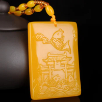 Chicken oil yellow Jade Carp jumping over the dragon's gate Pendant May you always get more than you wish for Pendant