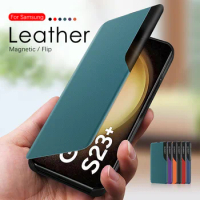 For Samsung Galaxy S23+ Plus Case Smart View Leather Flip Magnetic Cover Shell SamsungS23 Ultra S23Ultra S23 Book Bracket Fundas